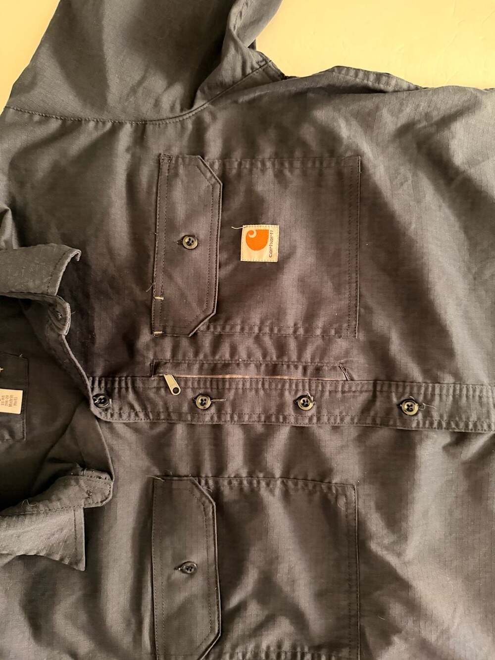 Carhartt Men's Short Sleeve Button Up Work Shirt W/ Zip Pocket Navy Blue Size L - Picture 2 of 8